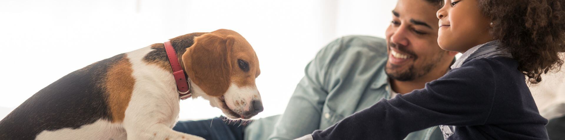 chien avec père et fille