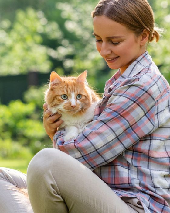 chat dans les bras d'une femme