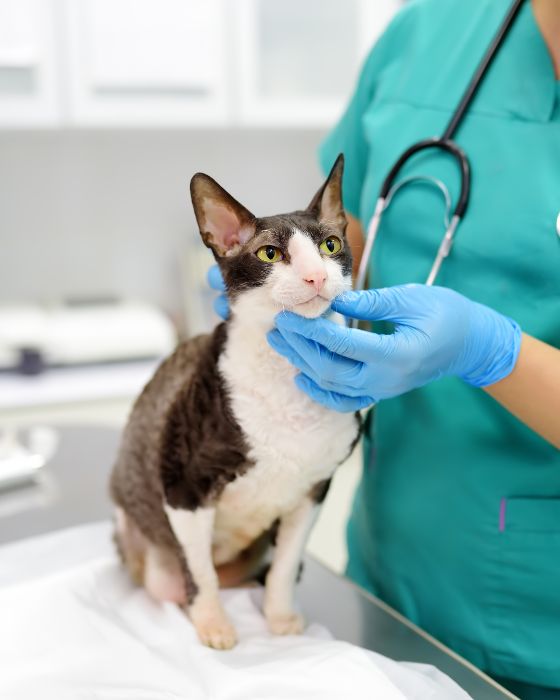 chat en train d'être ausculté