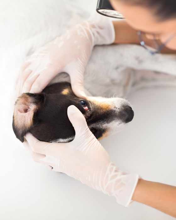 oeil de chien en train d'être ausculté